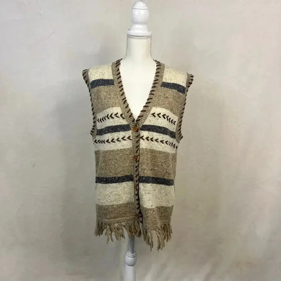 Vintage Westbound Women's Large Beige Fringed Edge Wool Blend Sweater Vest - Picture 2 of 7